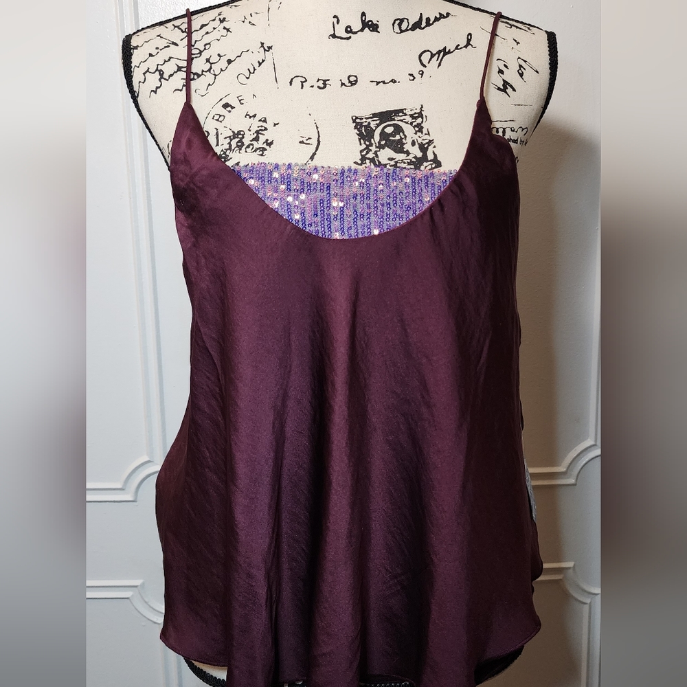 Burgundy and sequin tank top.